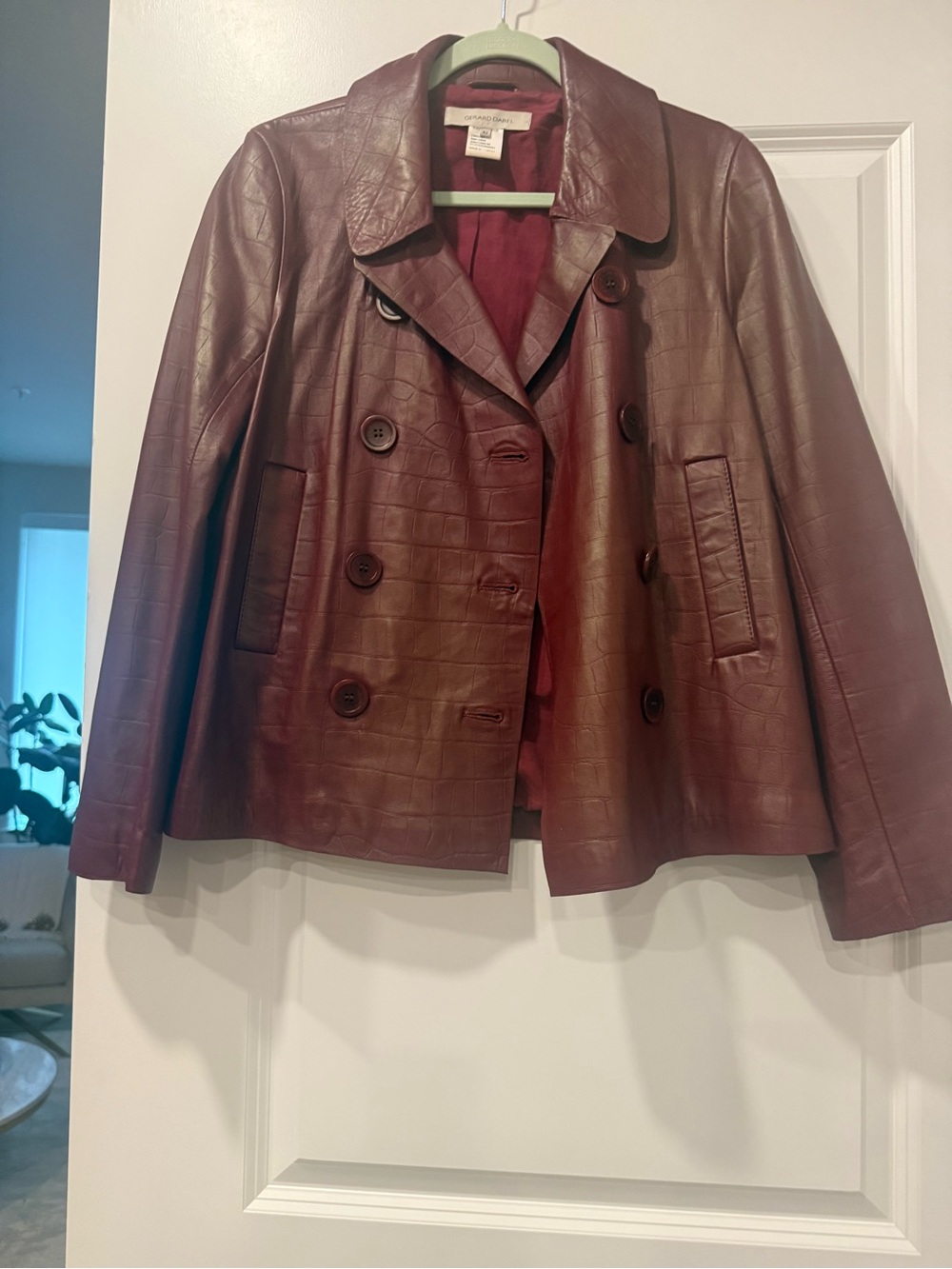 Gerard Darel Burgundy Double-Breasted Leather Jacket